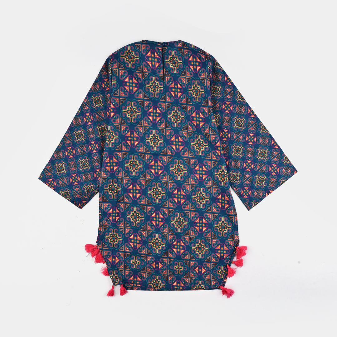Girls Cotton Poplin Printed Kurti Tribal-Multi