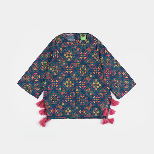 Infant Girls Cotton Poplin Printed Kurti Tribal-Multi