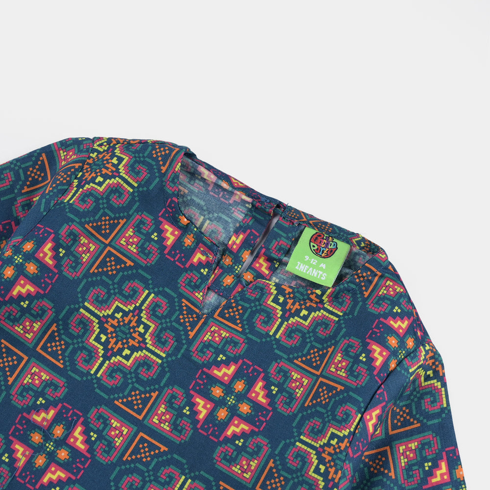 Infant Girls Cotton Poplin Printed Kurti Tribal-Multi