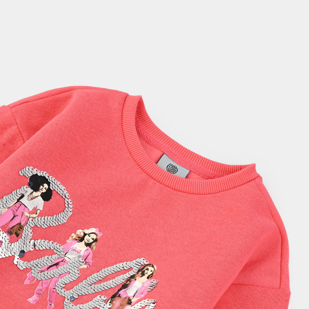 Girls Fleece Sweatshirt-Hot Pink