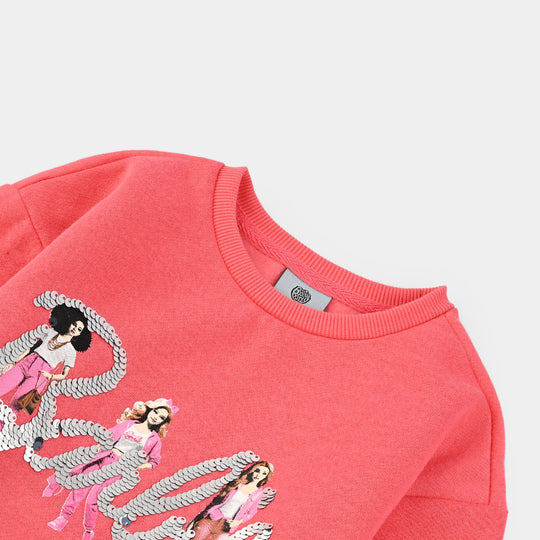 Girls Fleece Sweatshirt-Hot Pink