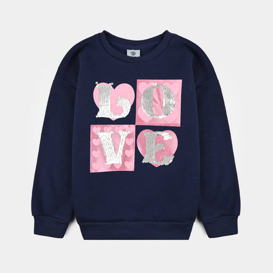 Girls Fleece Sweatshirt Love-Navy Blue