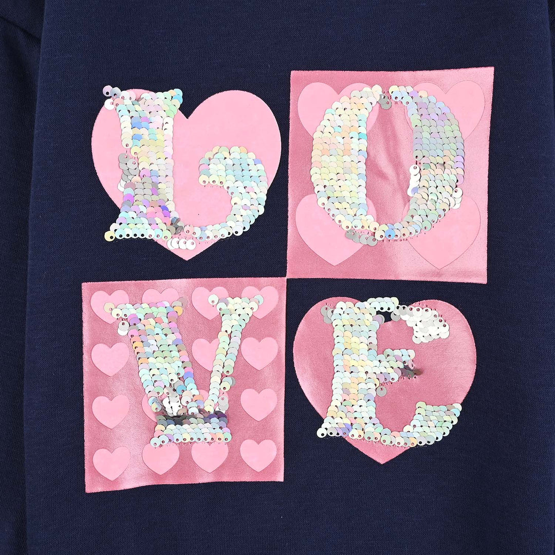 Girls Fleece Sweatshirt Love-Navy Blue
