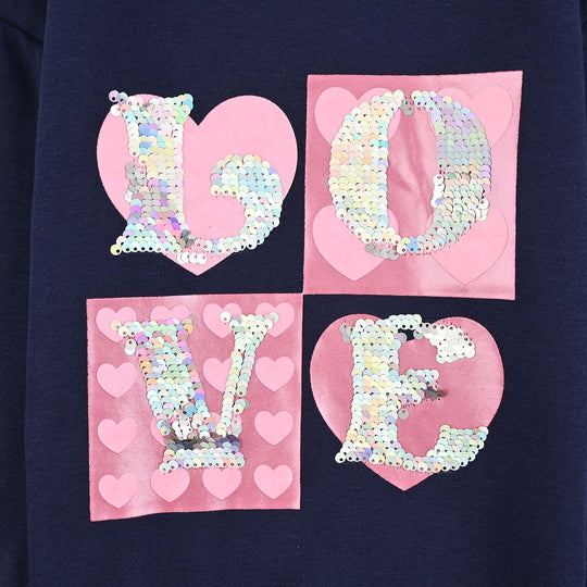 Girls Fleece Sweatshirt Love-Navy Blue