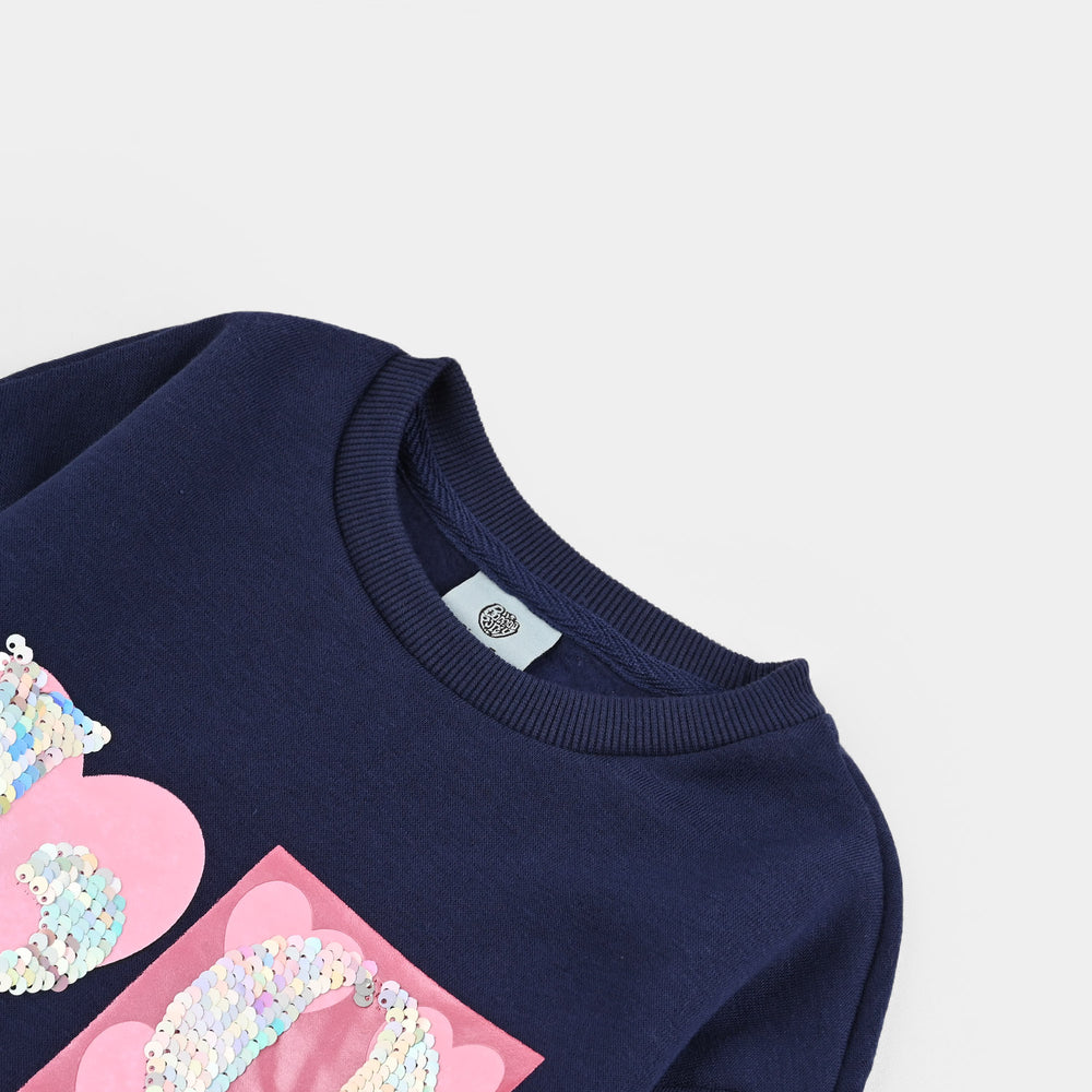 Girls Fleece Sweatshirt Love-Navy Blue