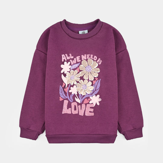 Girls Fleece Sweatshirt Need Love-PURPLE