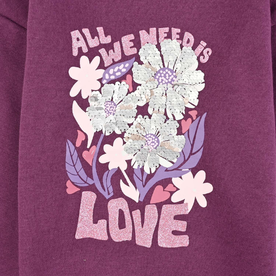 Girls Fleece Sweatshirt Need Love-PURPLE