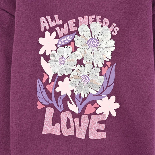 Girls Fleece Sweatshirt Need Love-PURPLE