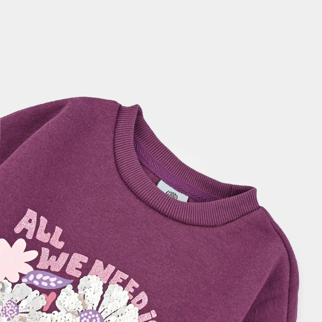 Girls Fleece Sweatshirt Need Love-PURPLE