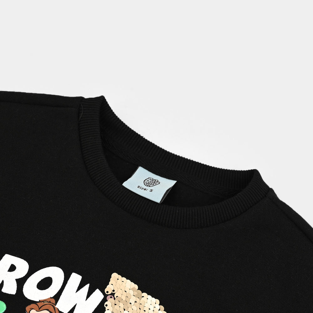 Girls Fleece Sweatshirt Grow With Flow-BLACK