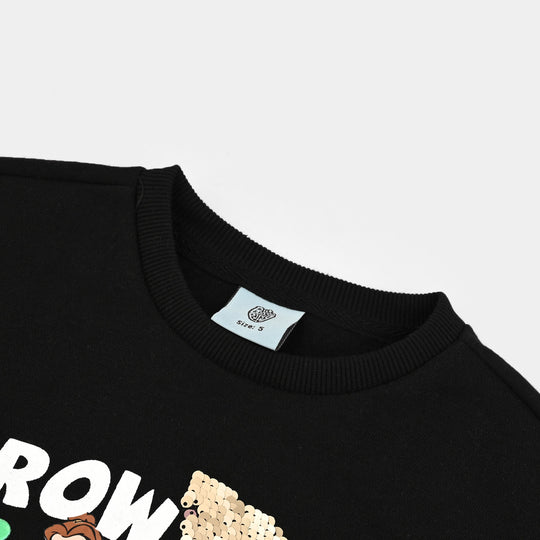 Girls Fleece Sweatshirt Grow With Flow-BLACK