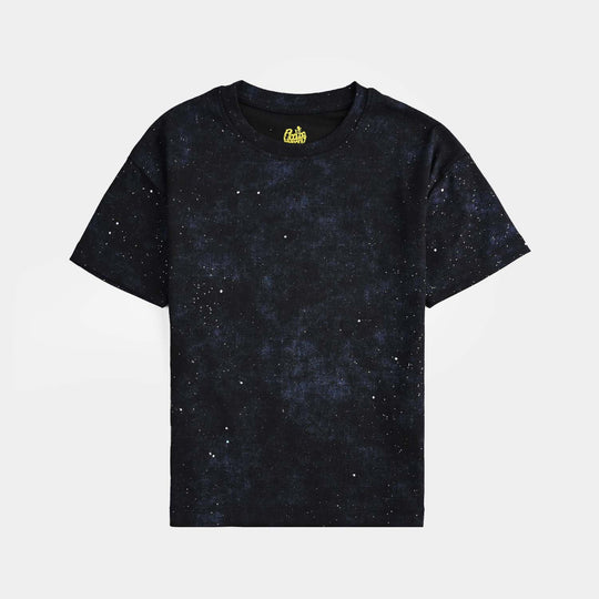 Girls Poly Cotton Jersey T-Shirt H/S Silver & Blue Glitter-BLACK