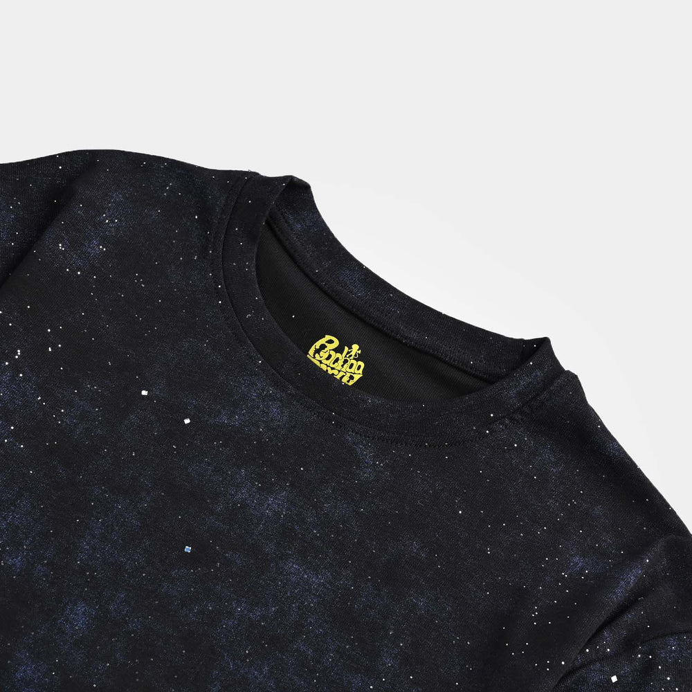 Girls Poly Cotton Jersey T-Shirt H/S Silver & Blue Glitter-BLACK