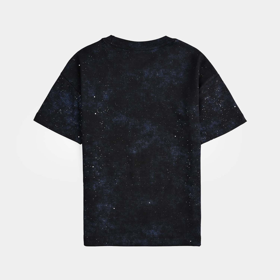 Girls Poly Cotton Jersey T-Shirt H/S Silver & Blue Glitter-BLACK