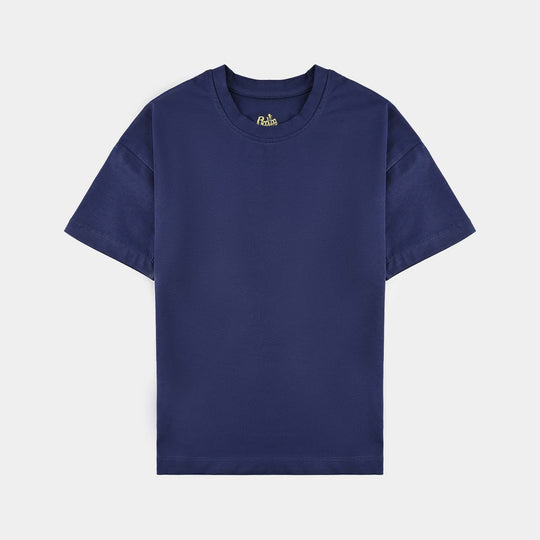 Boys Lycra Jersey T-Shirt Basic-NAVY
