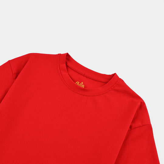 Girls Lycra Jersey T-Shirt Basic-RED