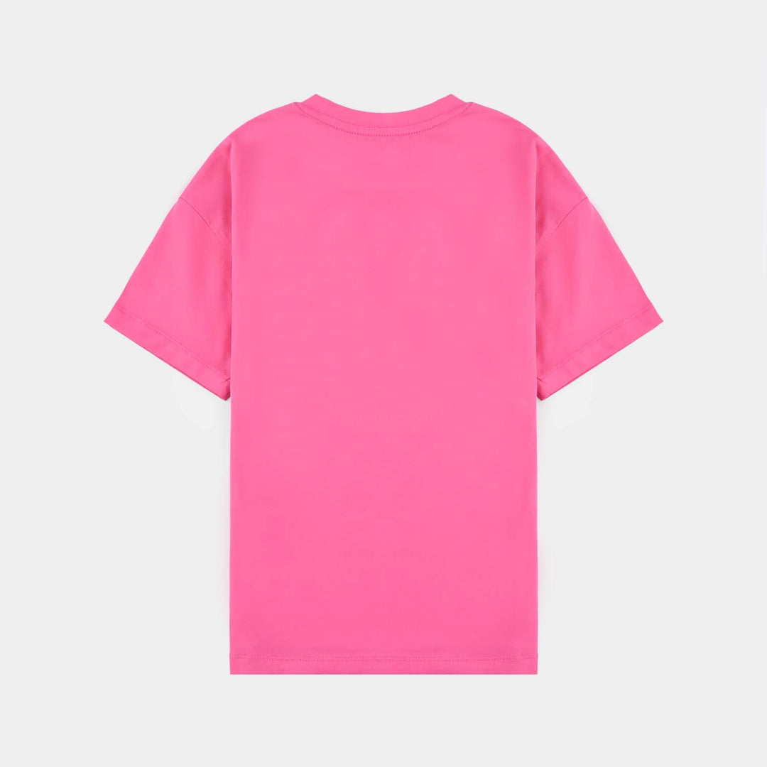 Girls Lycra Jersey T-Shirt Basic-Pink