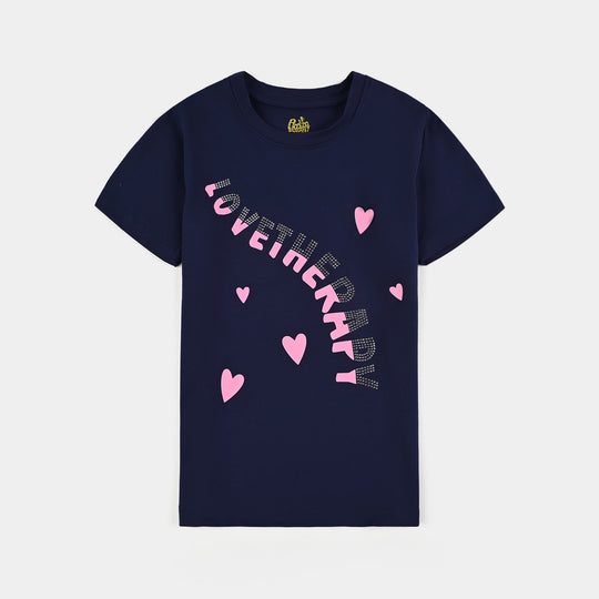 Girls Lycra Jersey T-Shirt H/S LOVE THERAPY-Navy Blue
