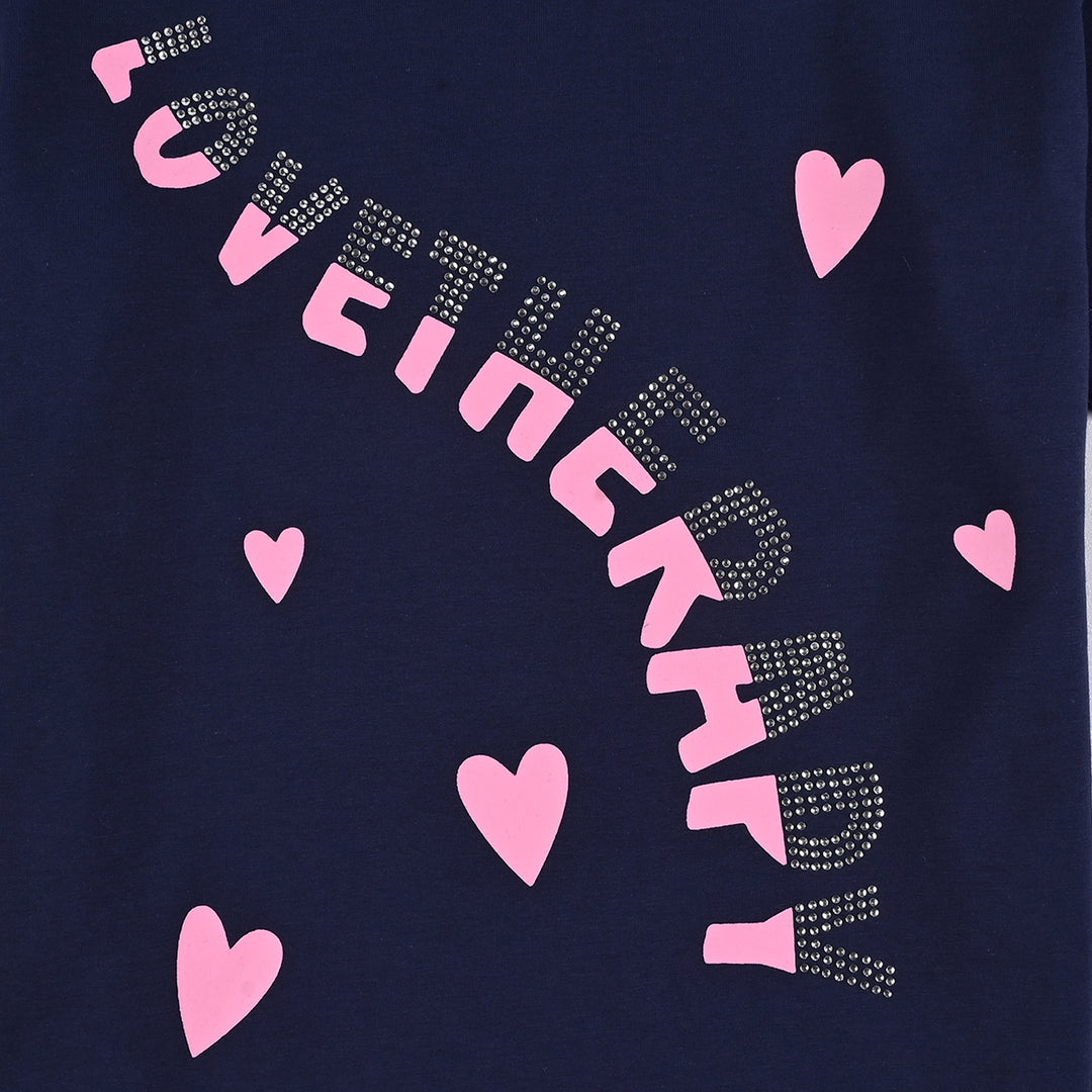Girls Lycra Jersey T-Shirt H/S LOVE THERAPY-Navy Blue