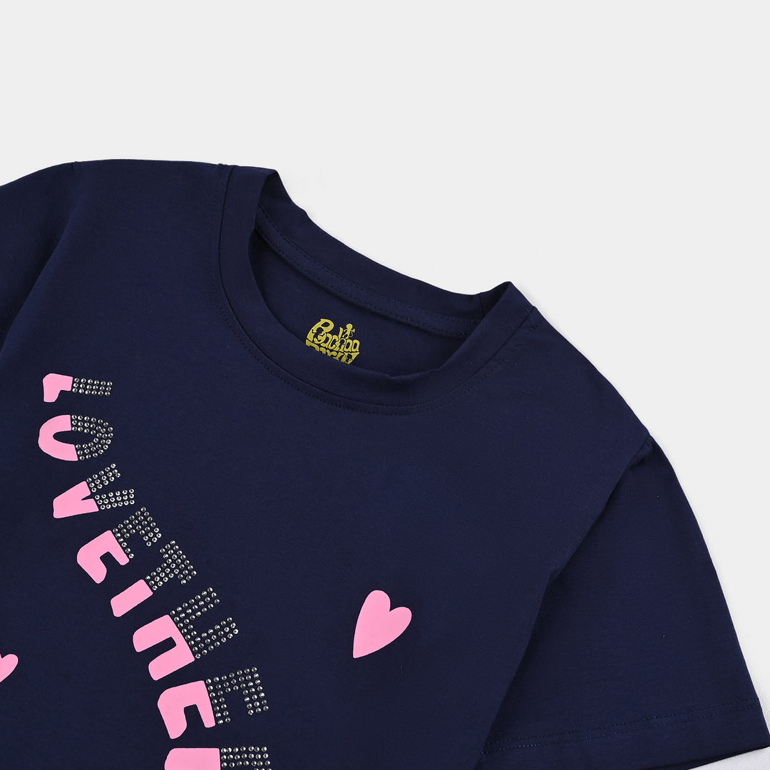 Girls Lycra Jersey T-Shirt H/S LOVE THERAPY-Navy Blue