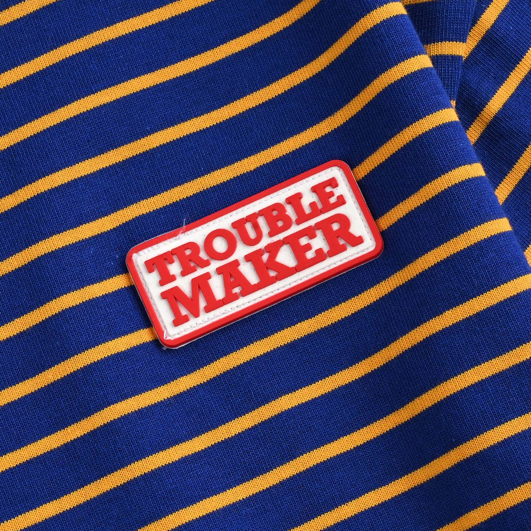Boys Yarn Dyed T-Shirt H/S Trouble Maker-NAVY