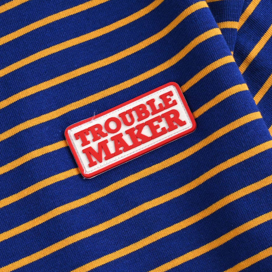 Boys Yarn Dyed T-Shirt H/S Trouble Maker-NAVY