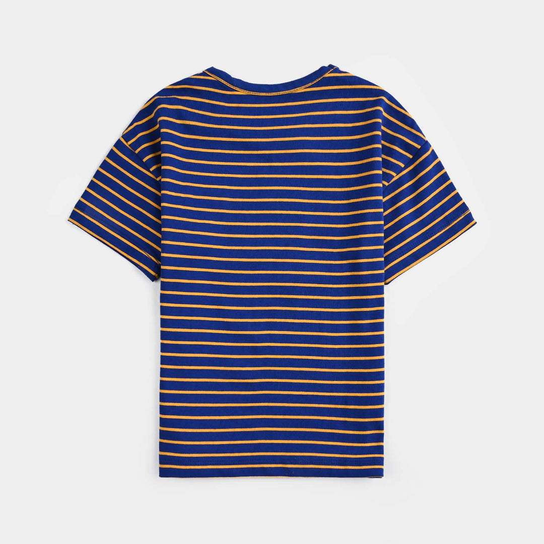 Boys Yarn Dyed T-Shirt H/S Trouble Maker-NAVY