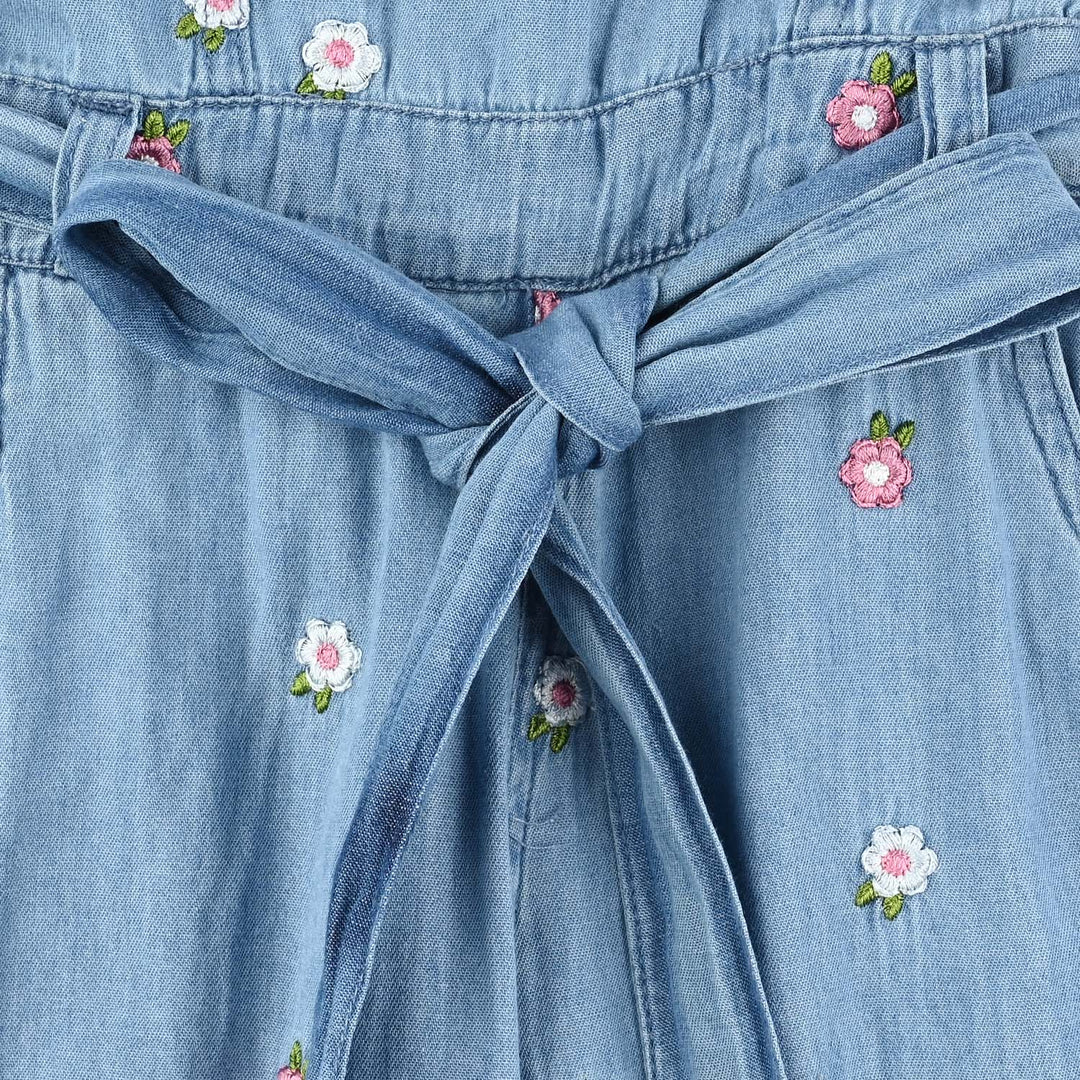 Girls Tensile Denim (Light Denim) Emb Jump Suit Frill-Blue