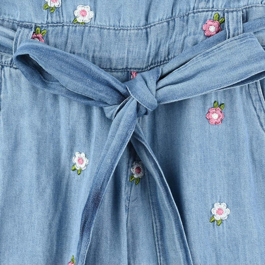 Girls Tensile Denim (Light Denim) Emb Jump Suit Frill-Blue