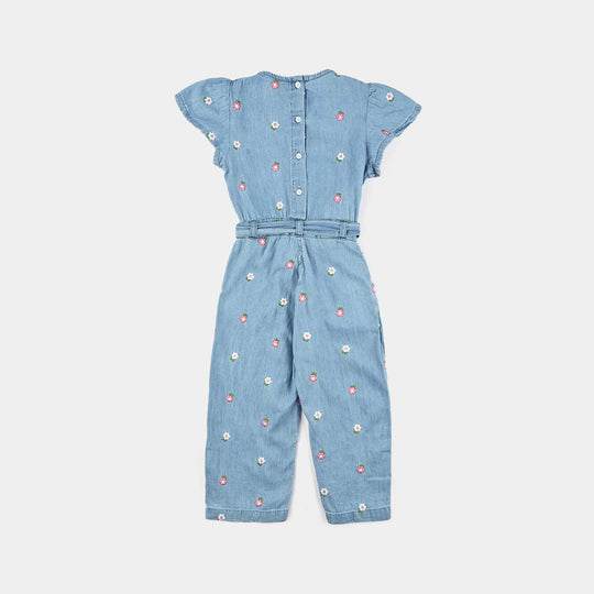 Girls Tensile Denim (Light Denim) Emb Jump Suit Frill-Blue