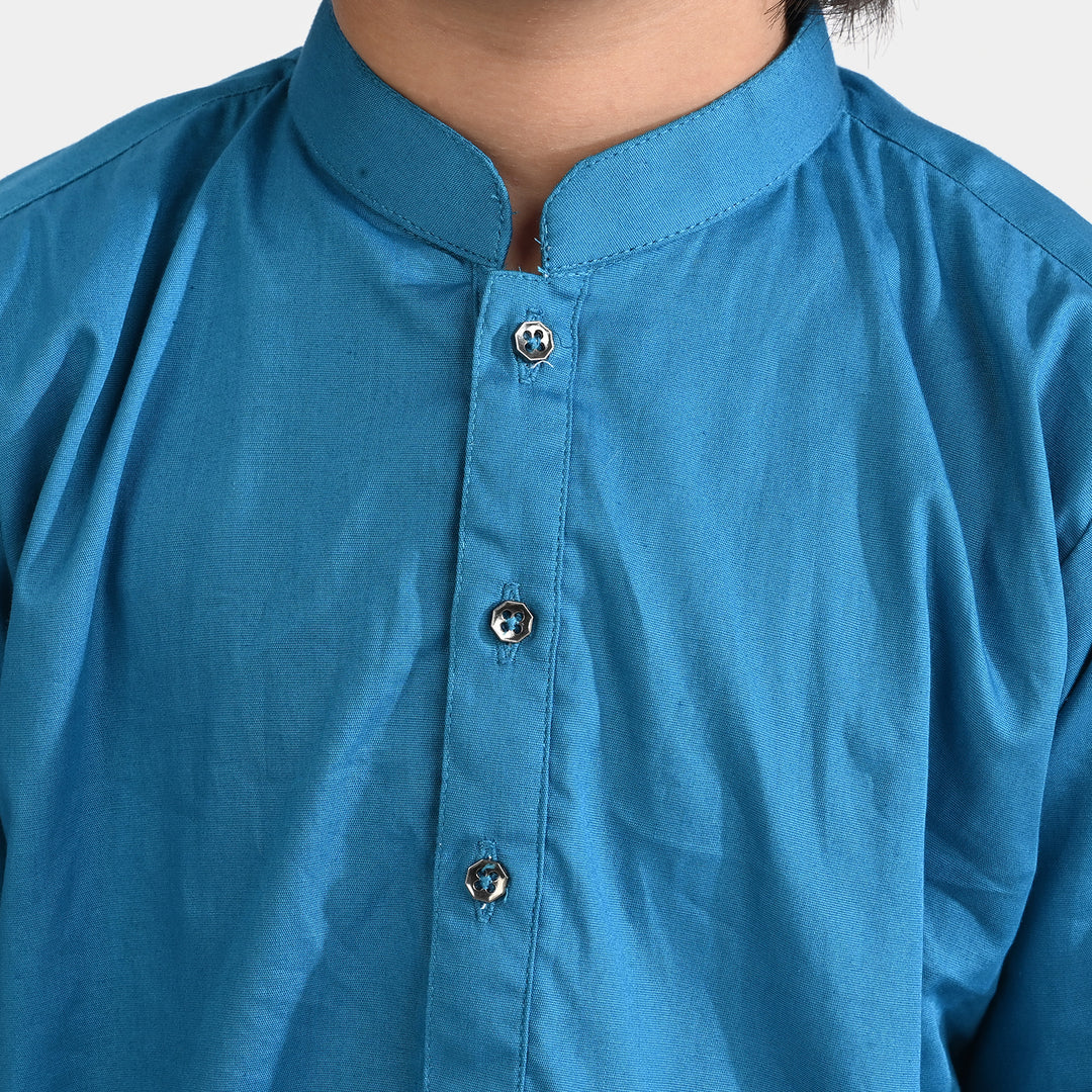Boys Cotton Poplin Basic Kurta-Sea Port