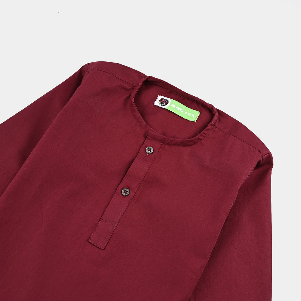Infant Boys Cotton Poplin Basic Kurta-Red