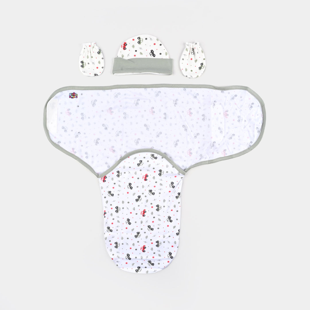 Baby Swaddle with Cap & Mittens Set