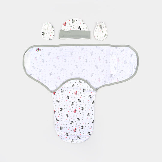 Baby Swaddle with Cap & Mittens Set