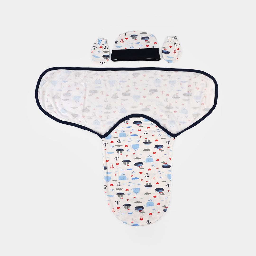 Baby Swaddle with Cap & Mittens Set