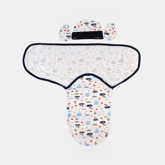 Baby Swaddle with Cap & Mittens Set