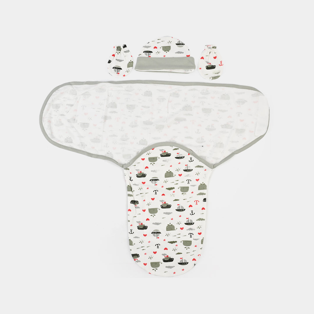 Baby Swaddle with Cap & Mittens Set