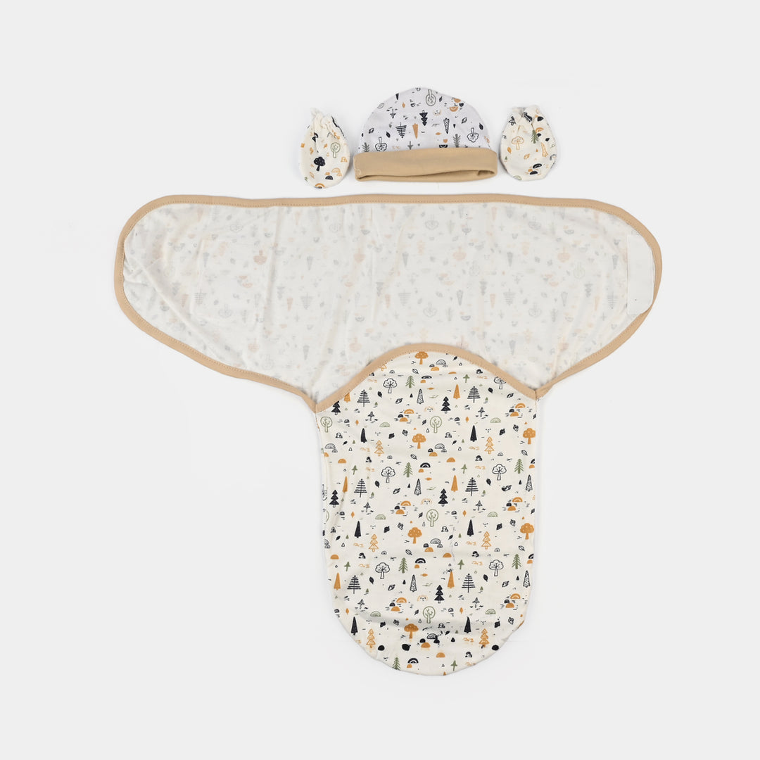 Baby Swaddle with Cap & Mittens Set