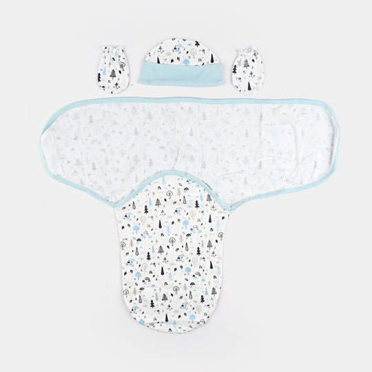 Baby Swaddle with Cap & Mittens Set