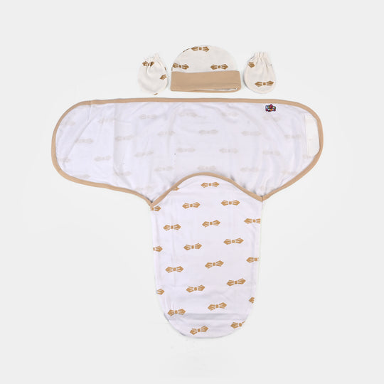 Baby Swaddle with Cap & Mittens Set