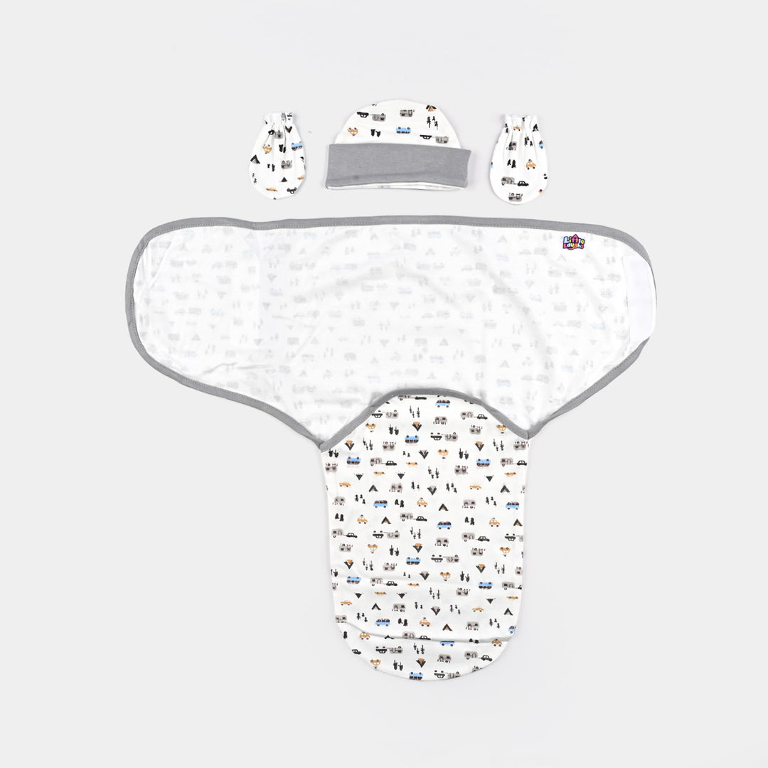 Baby Swaddle with Cap & Mittens Set