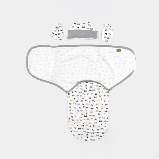 Baby Swaddle with Cap & Mittens Set