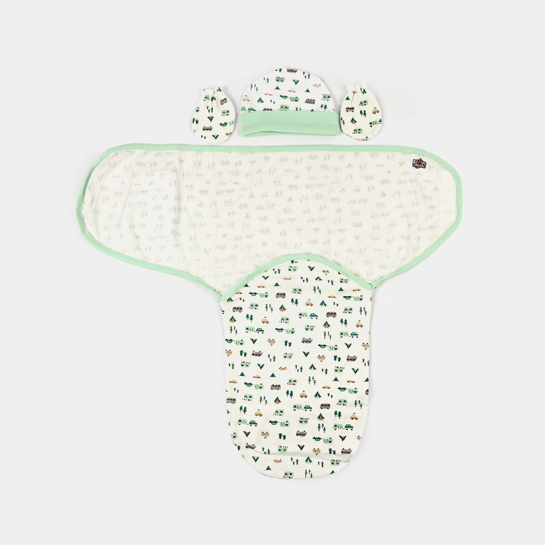 Baby Swaddle with Cap & Mittens Set