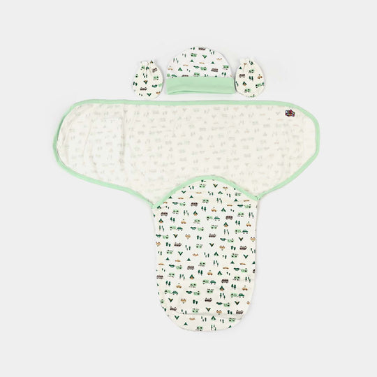 Baby Swaddle with Cap & Mittens Set