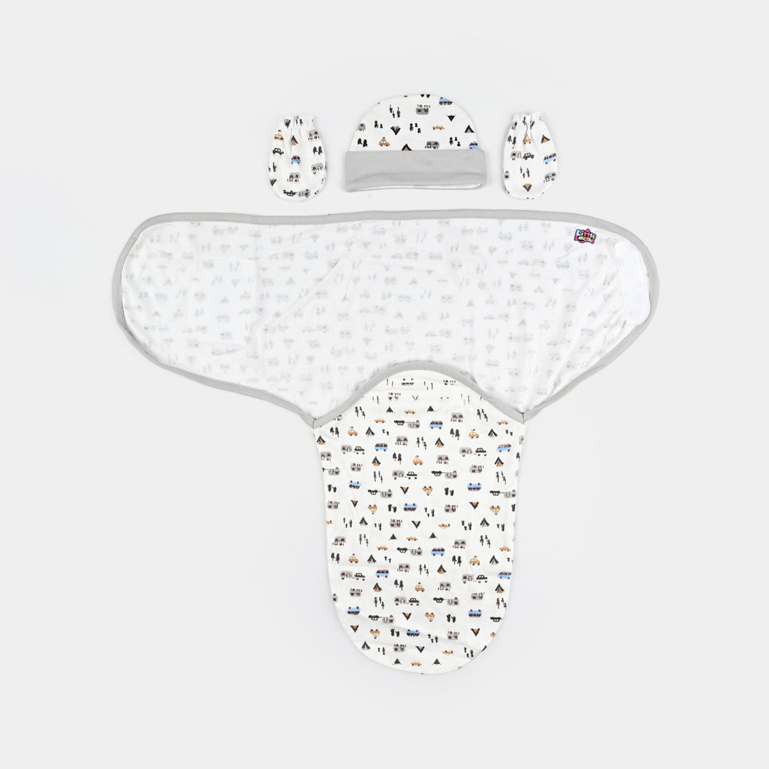 Baby Swaddle with Cap & Mittens Set