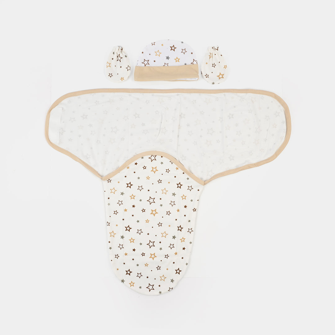 Baby Swaddle with Cap & Mittens Set
