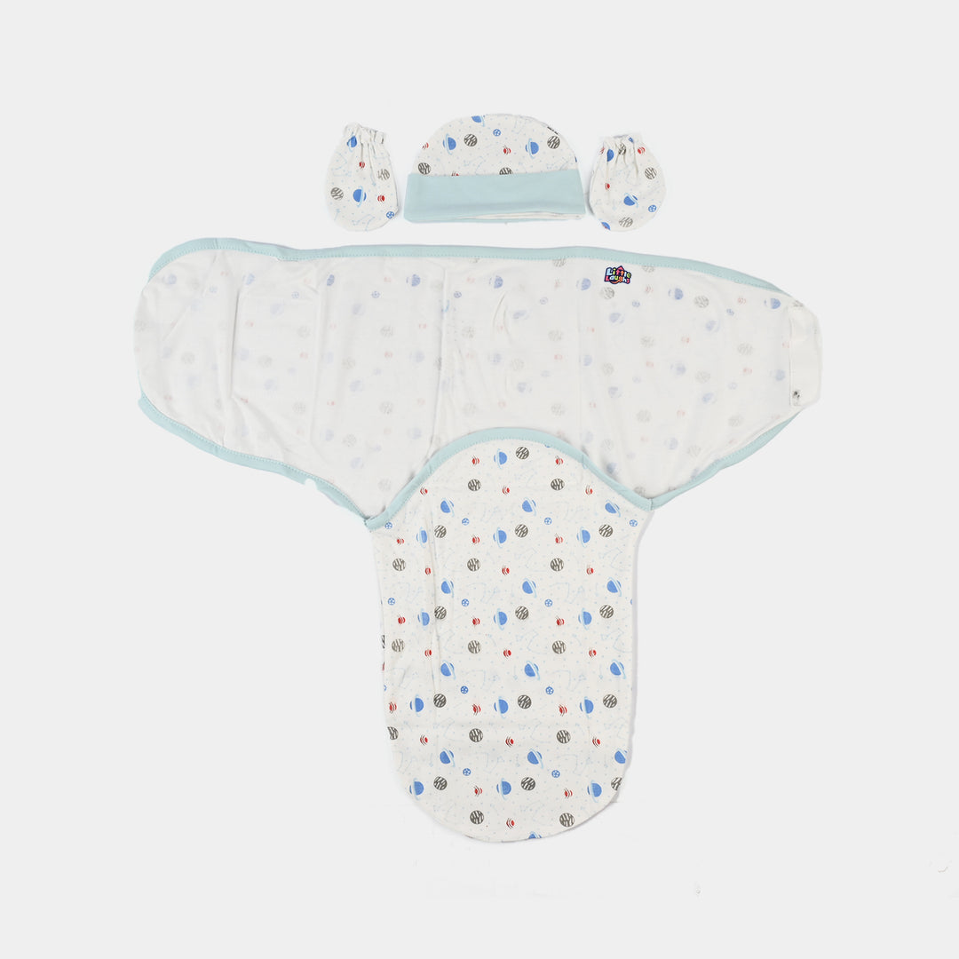Baby Swaddle with Cap & Mittens Set