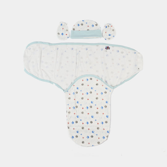 Baby Swaddle with Cap & Mittens Set