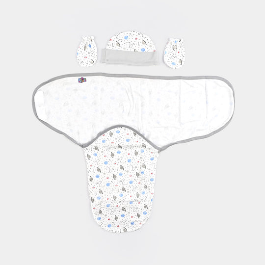 Baby Swaddle with Cap & Mittens Set