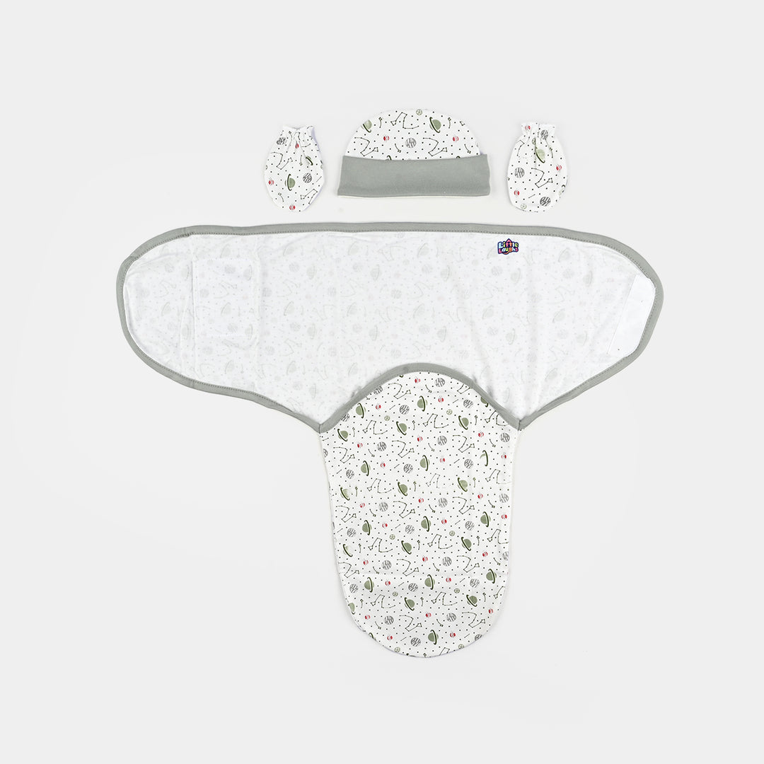 Baby Swaddle with Cap & Mittens Set